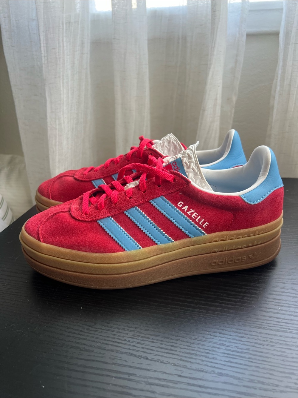 Adidas Gazelle Platform Sneakers in Red with Light Blue Stripes